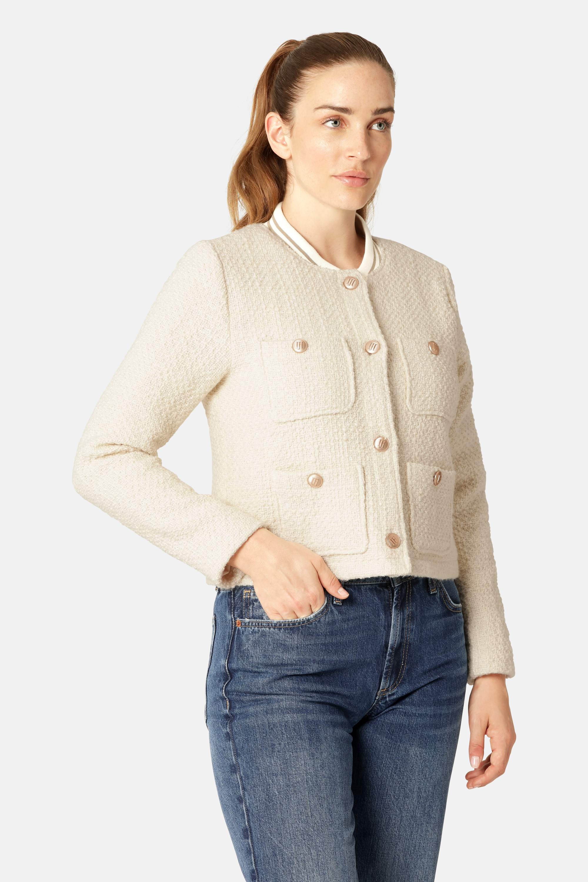Bouclé-Bomberjacke - Creme